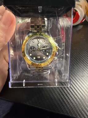 AJ Stainless Steel Quartz Analog Chronograph-Style Watch